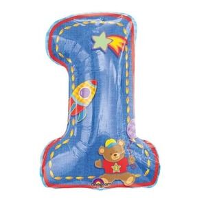 Anagram Hugs & Stitches- 1st Birthday-Boy-Super Shape Foil Balloon- 19‎ x 28"